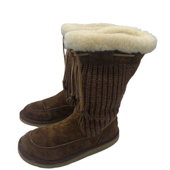 Ugg Australia 5124 Suburb Brown Size 6 Suede Crocheted Shearling Sweater Boots - Picture 1 of 10
